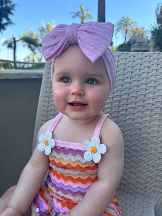 Carnation Pink Larger Bow Headband For Babies to Toddlers - Image 1