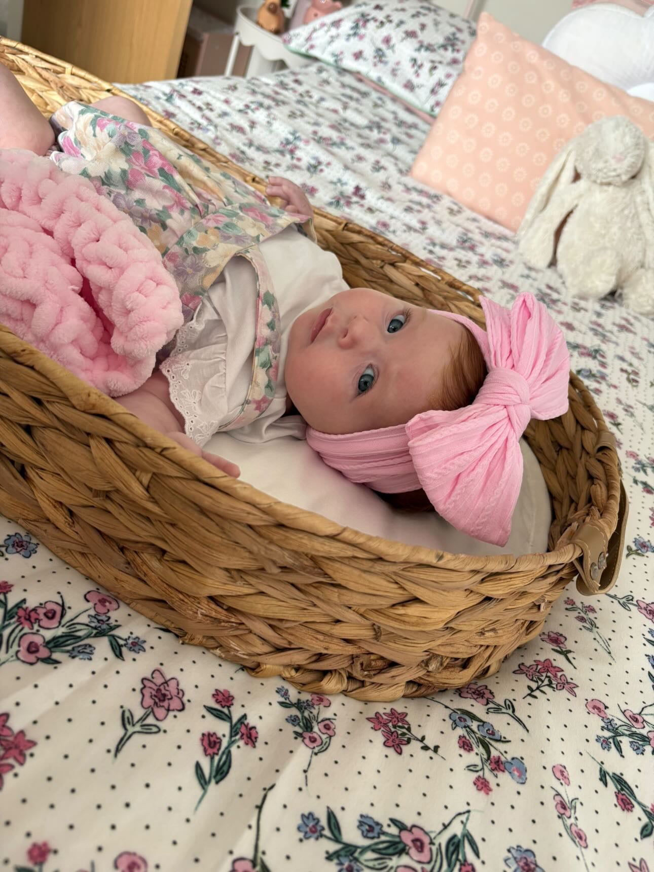 Carnation Pink Larger Bow Headband For Babies to Toddlers - Image 6