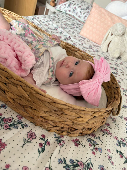 Carnation Pink Larger Bow Headband For Babies to Toddlers - Image 6