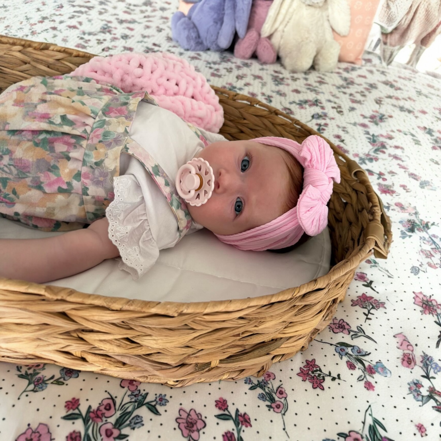 Carnation Pink Smaller Bow Headband For Babies From Newborn - Image 4
