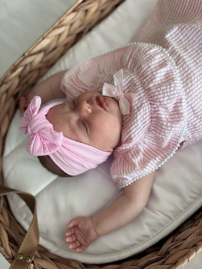 Carnation Pink Smaller Bow Headband For Babies From Newborn - Image 3