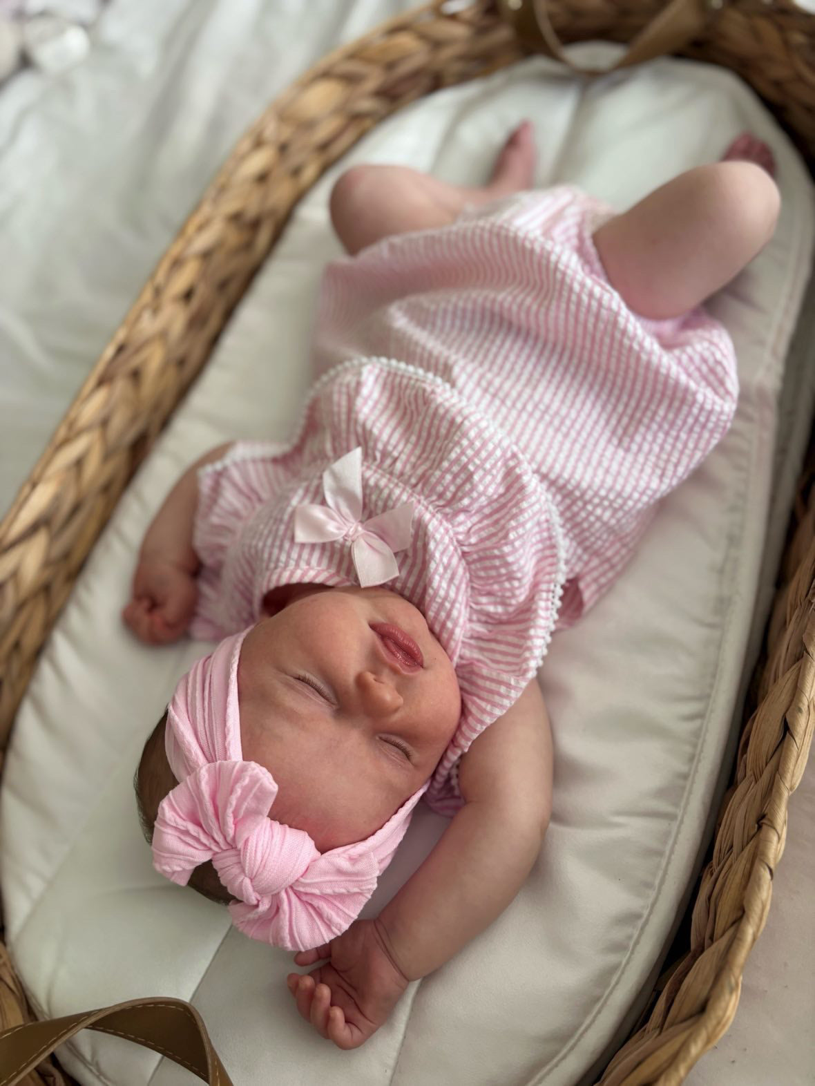 Carnation Pink Smaller Bow Headband For Babies From Newborn - Image 2