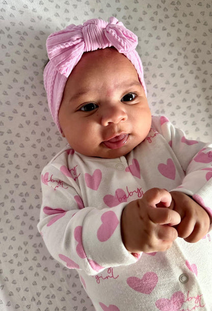 Carnation Pink Smaller Bow Headband For Babies From Newborn - Image 2