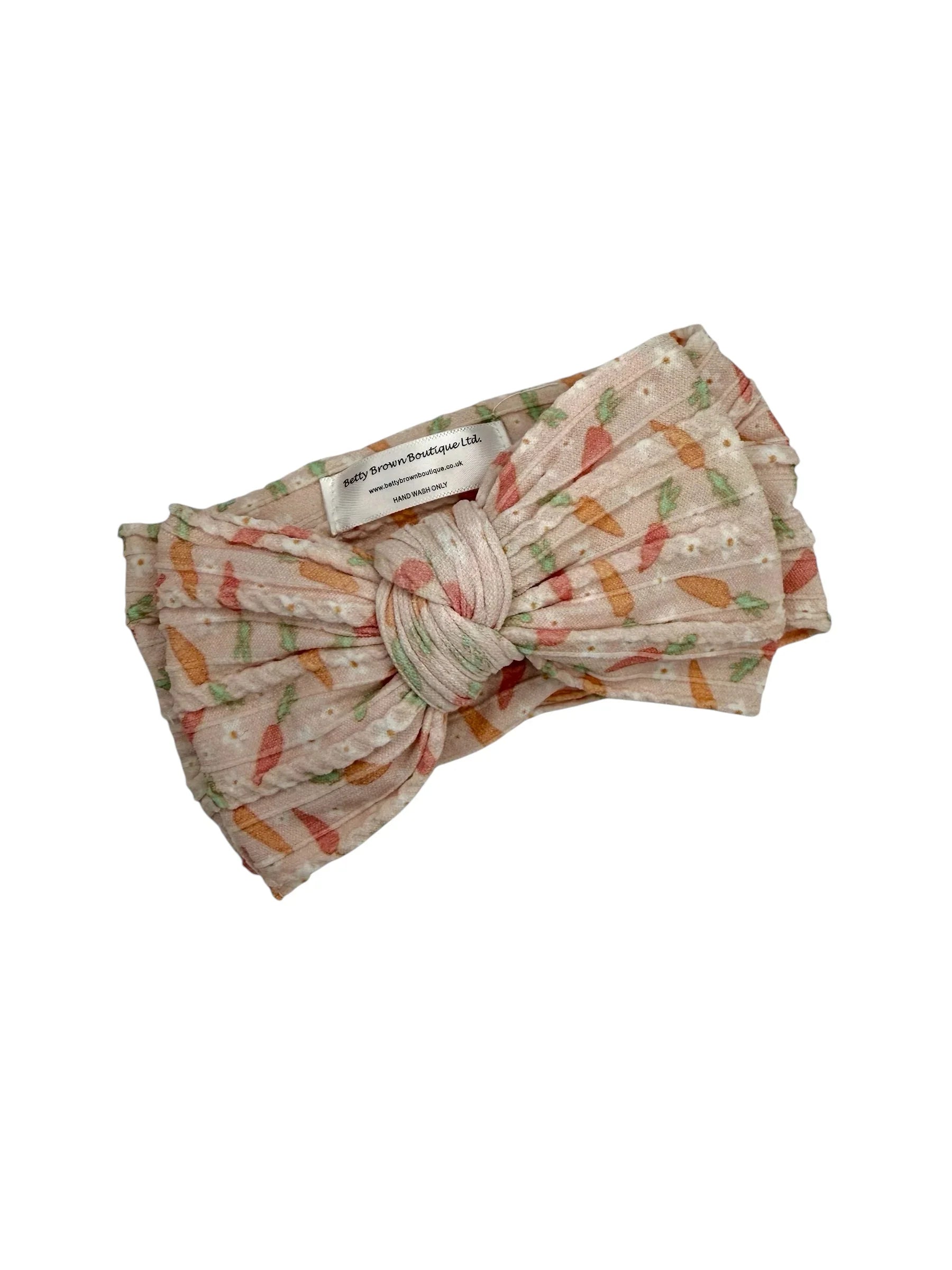 Easter Carrot & Daisy Larger Bow Headband For Baby Girls - Image 1