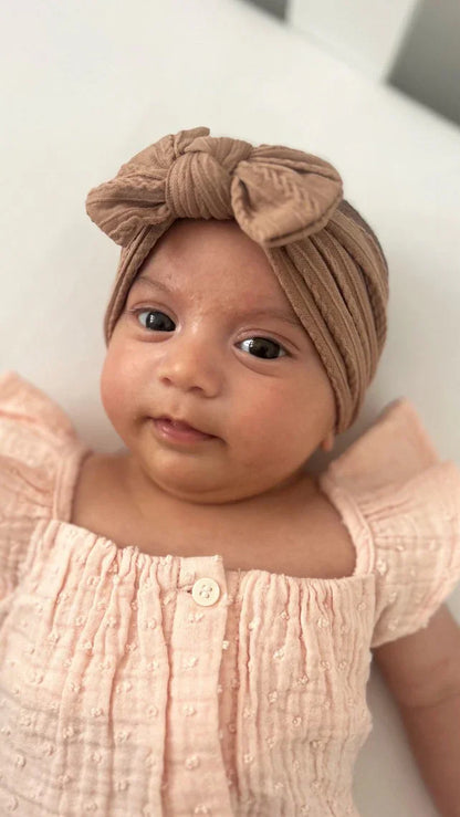 Chocolate Brown Smaller Bow Headband Designed For Babies - Image 3