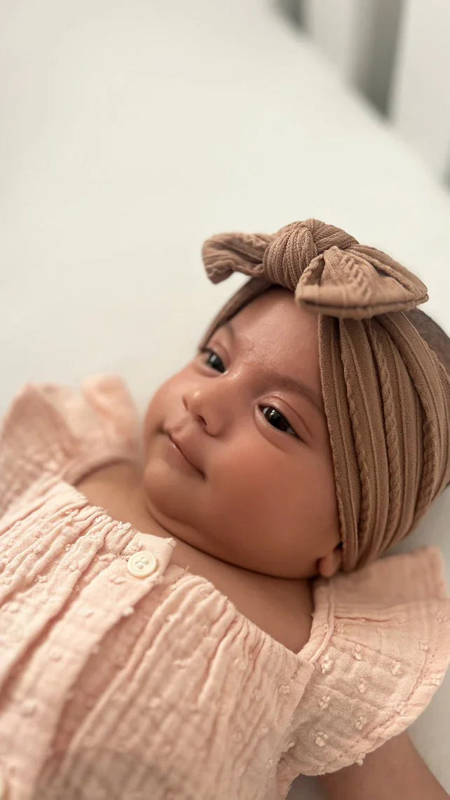 Chocolate Brown Smaller Bow Headband Designed For Babies - Image 4