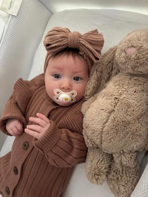 Chocolate Larger Bow Headband Designed For Newborns to Age 3 - Image 3