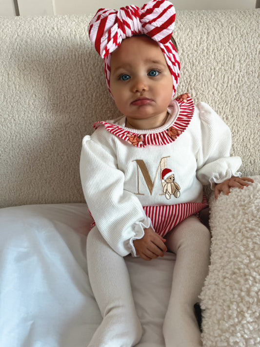 Christmas Red Candy Cane Larger Bow Headband For Baby Girls - Image 1