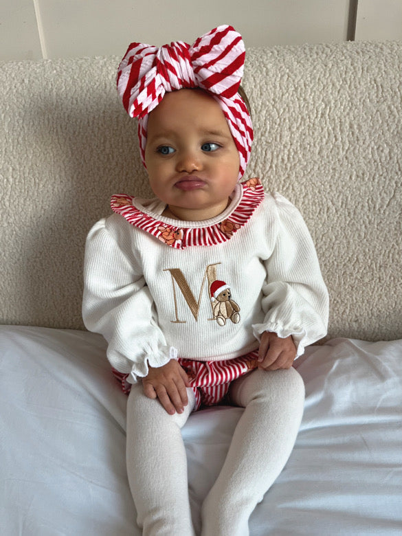 Christmas Red Candy Cane Larger Bow Headband For Baby Girls - Image 2
