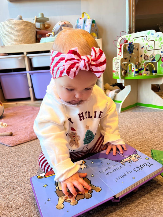 Christmas Red Candy Cane Smaller Bow Headband For Baby Girls  - Image 1