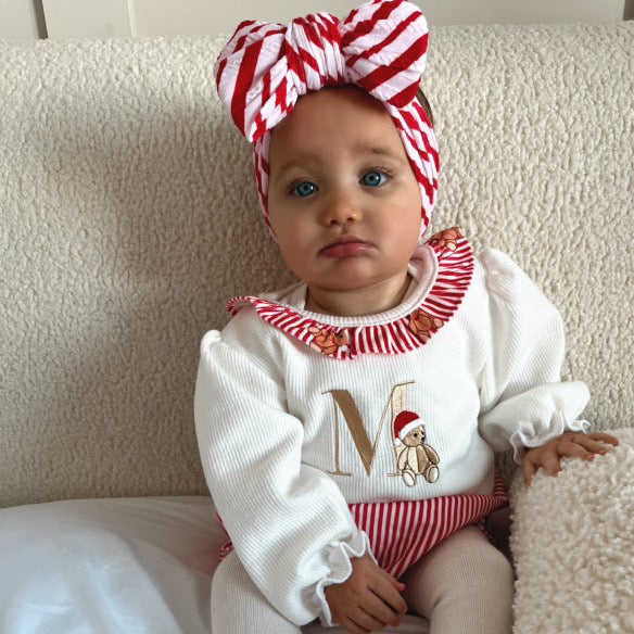 Christmas Red Candy Cane Larger Bow Headband For Baby Girls - Image 1