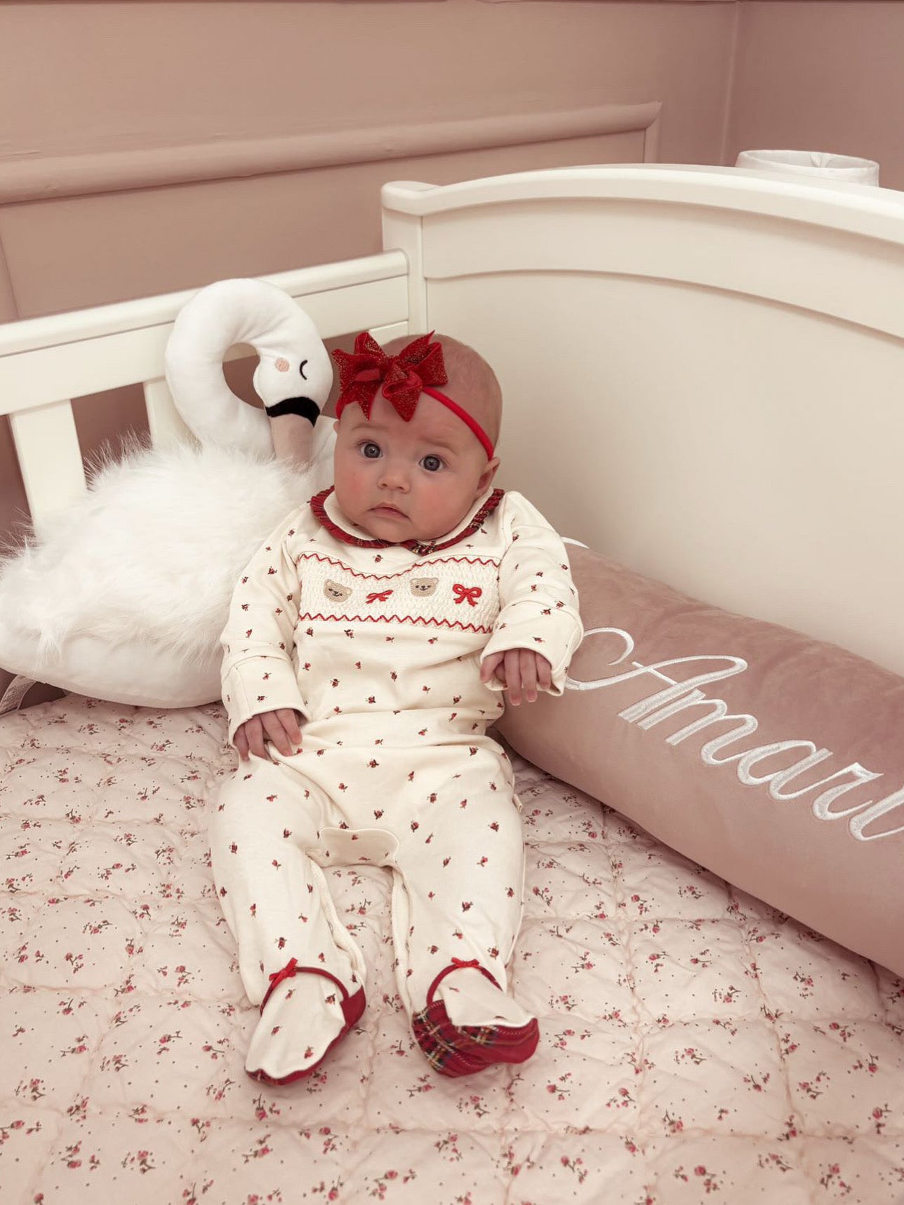 Christmas Red Velvet Sparkle 3 Inch Dainty Bow Headband - Image 1