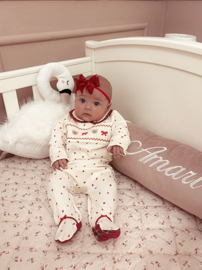 Christmas Red Velvet Sparkle 3 Inch Dainty Bow Headband - Image 1