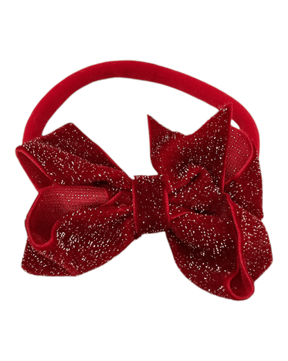 Christmas Red Velvet Sparkle 3 Inch Dainty Bow Headband - Image 2