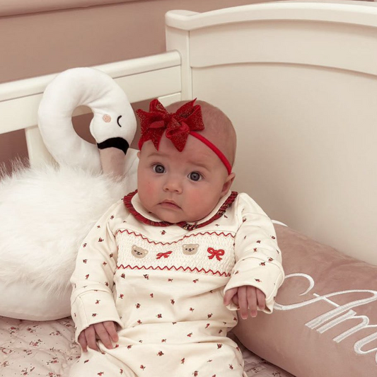 Christmas Red Velvet Sparkle 3 Inch Dainty Bow Headband - Image 1