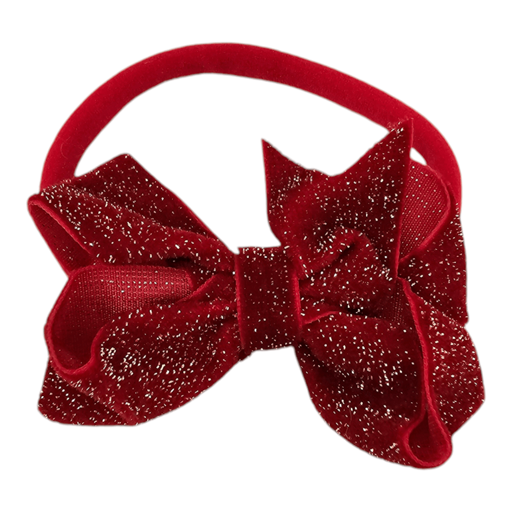 Christmas Red Velvet Sparkle 3 Inch Dainty Bow Headband - Image 2