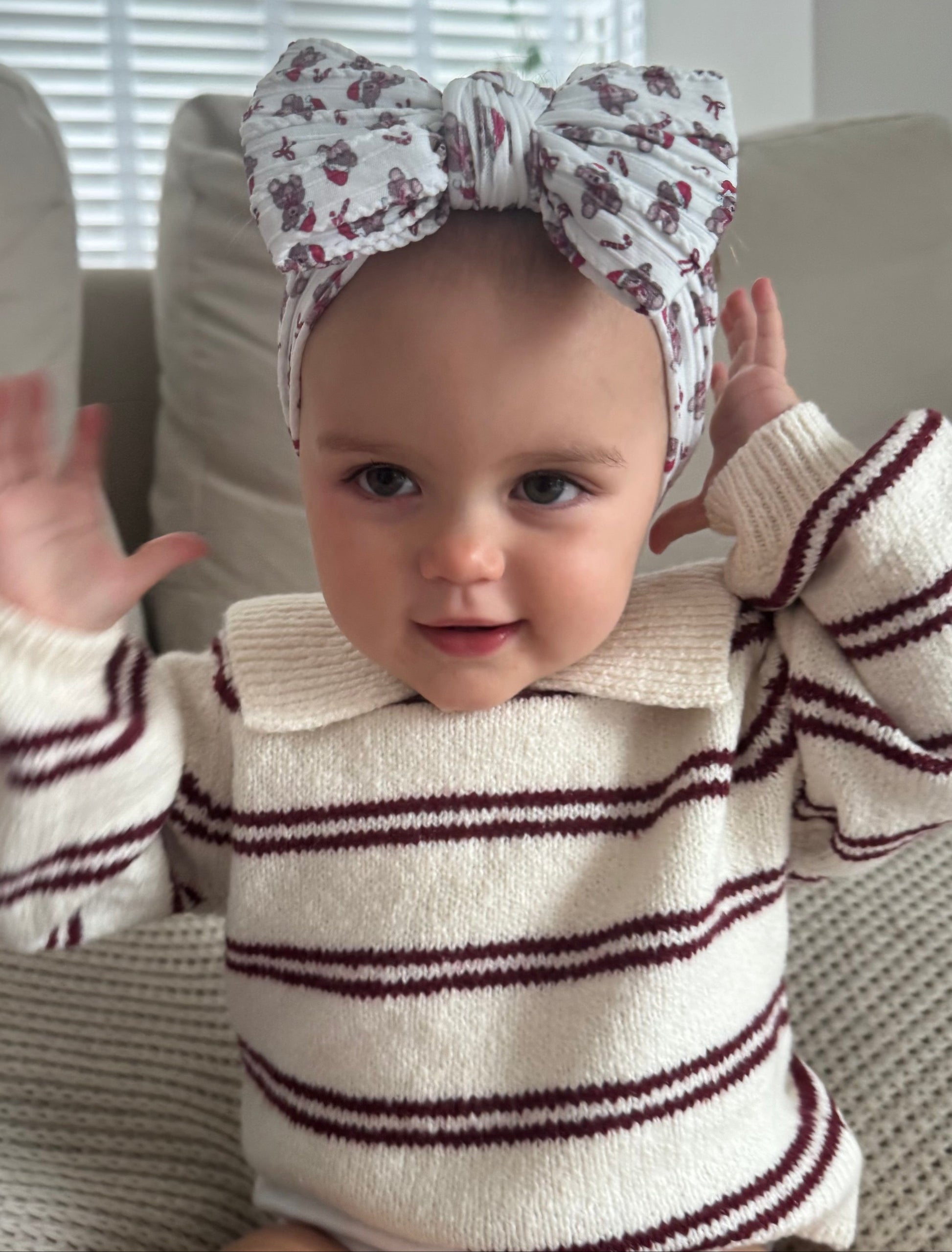 Christmas Teddy Bear Larger Bow Headband For Newborn Babies - Image 3