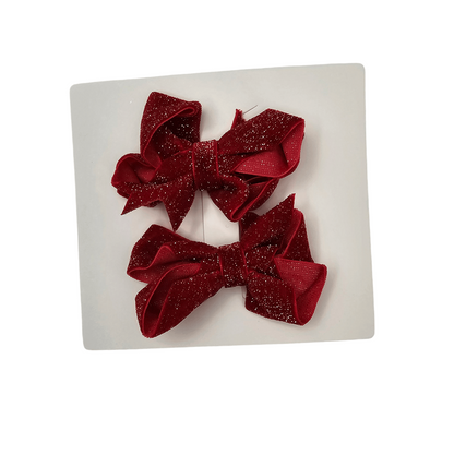 Christmas Velvet Sparkle 3 Inch Bow Clips For Baby Girls - Image 2