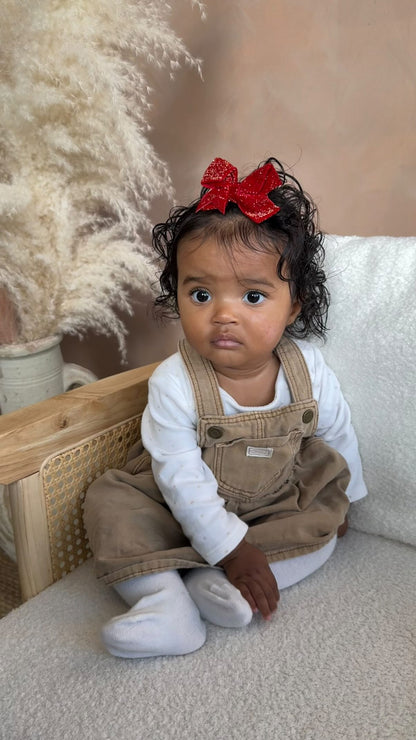 Christmas Velvet Sparkle 3 Inch Bow Clips For Baby Girls - Image 1