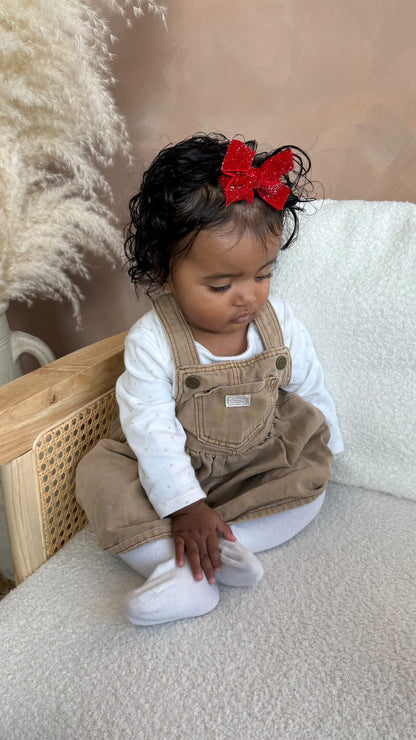 Christmas Velvet Sparkle 3 Inch Bow Clips For Baby Girls - Image 2