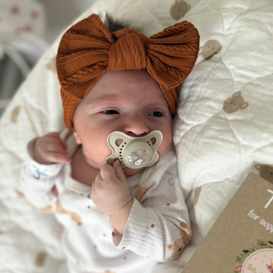 Cinnamon Smaller Bow Headband For Babies to 3 years Old - Image 1