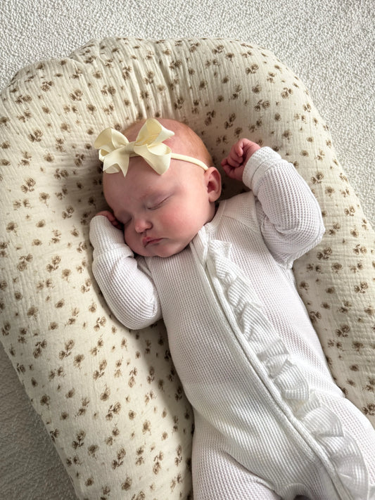 Cream 3 Inch Baby Bow Headband For Babies From Newborn - Image 1