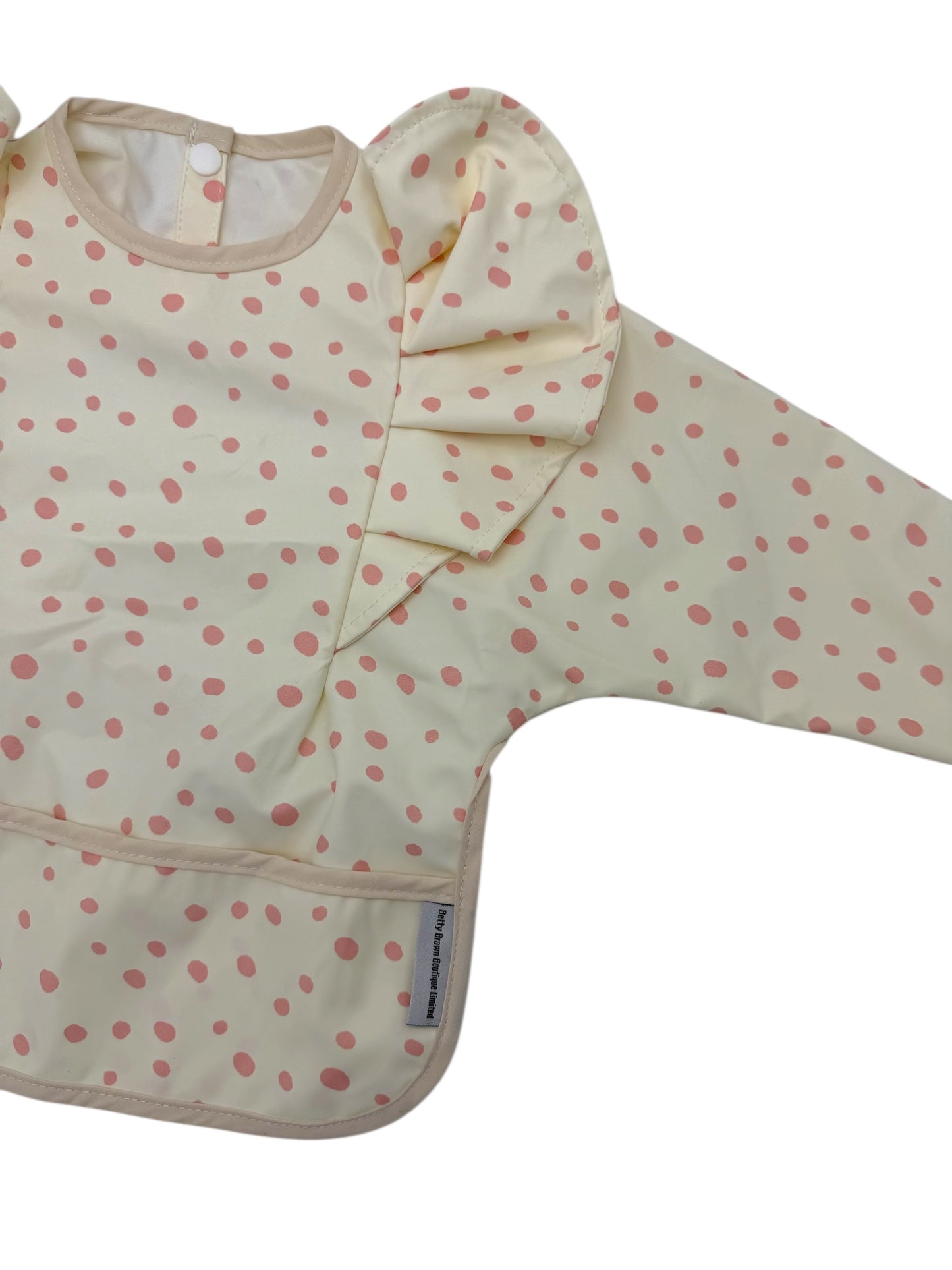 Cream & Pink Polkadot Bib with Sleeves For 6-18 Months - Image 1