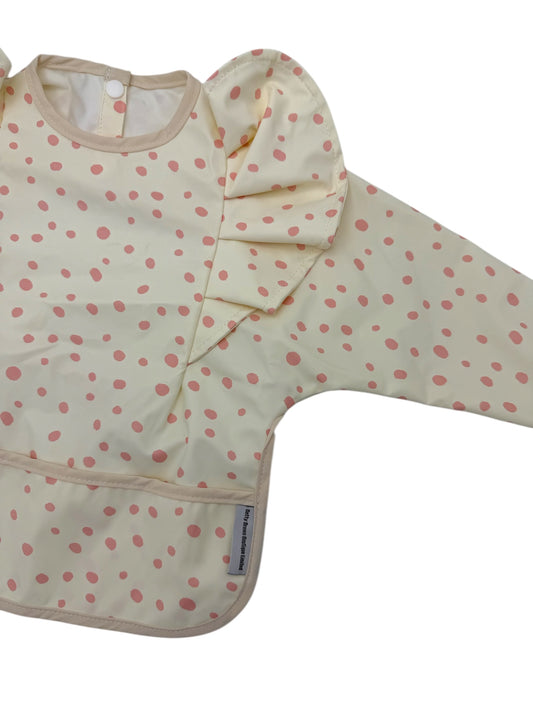 Cream & Pink Polkadot Bib with Sleeves For 6-18 Months - Image 1