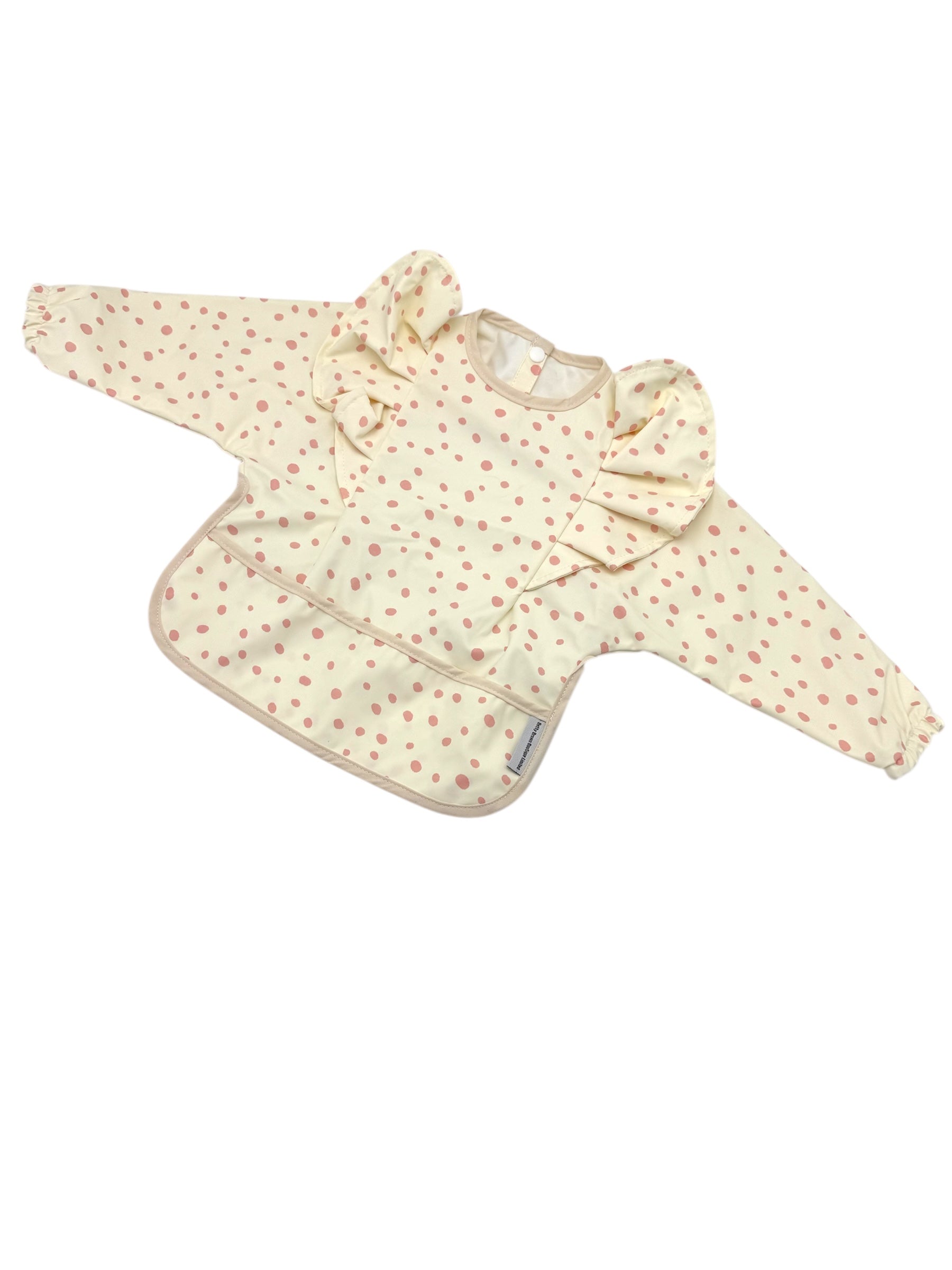 Cream & Pink Polkadot Bib with Sleeves For 6-18 Months - Image 2