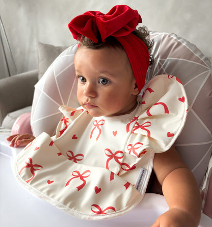  Christmas Cream & Red Bow Waterproof Bib For 6-18 Months - Image 1
