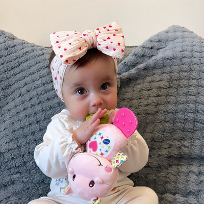 Cream & Red Heart Larger Bow Headband For Girls From Newborn - Image 1