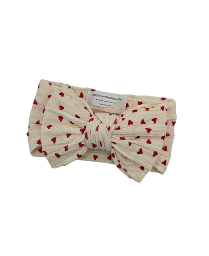 Cream & Red Heart Larger Bow Headband For Girls From Newborn - Image 2