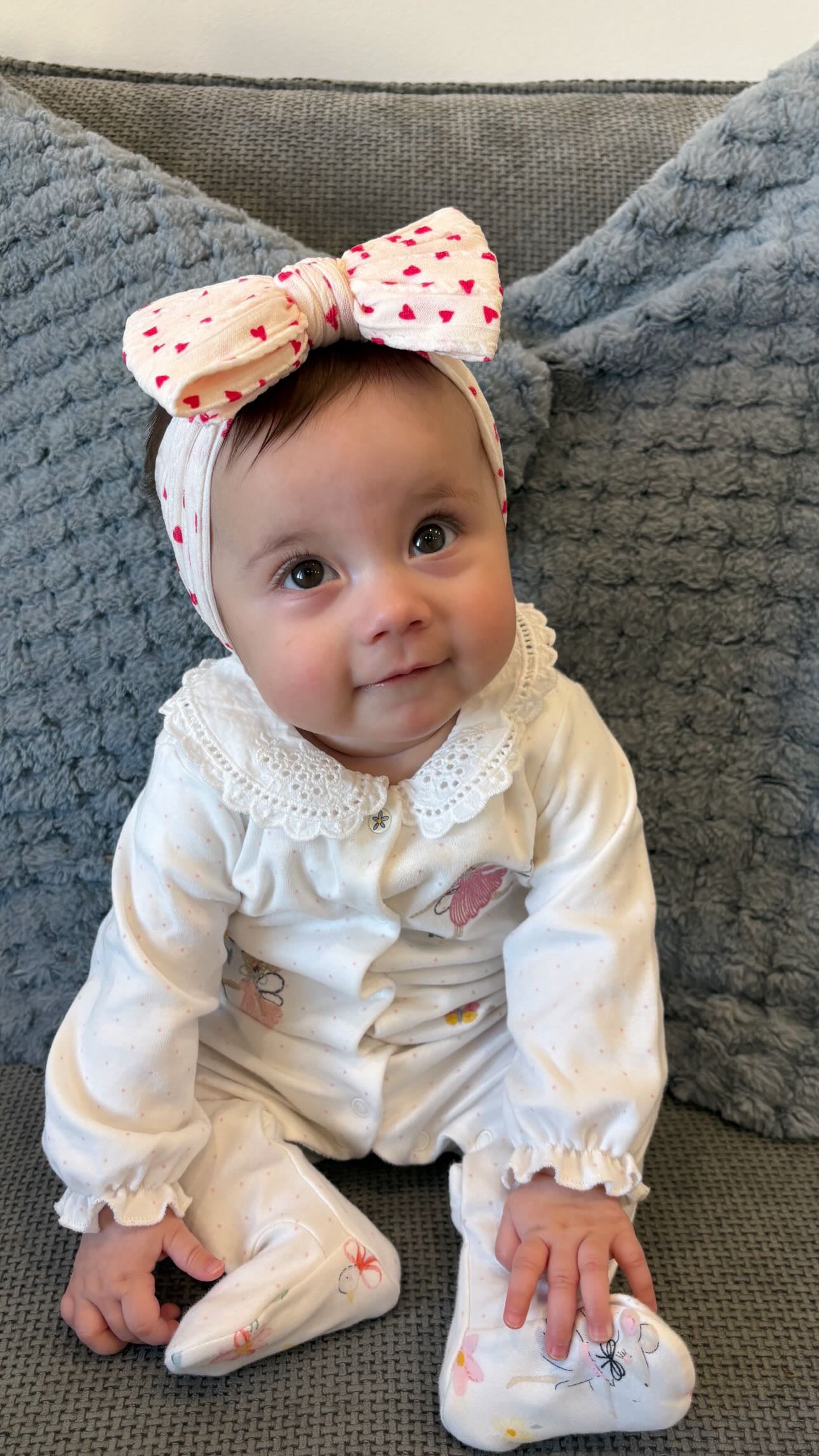 Cream & Red Heart Larger Bow Headband For Girls From Newborn - Image 4