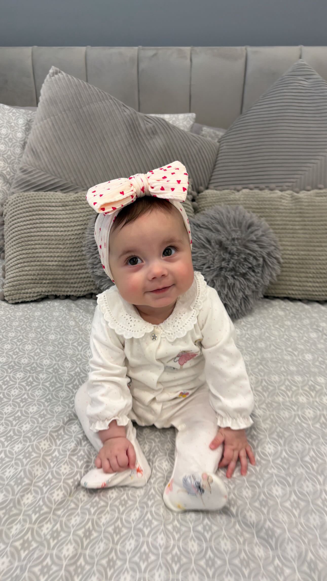 Cream & Red Heart Larger Bow Headband For Girls From Newborn - Image 5