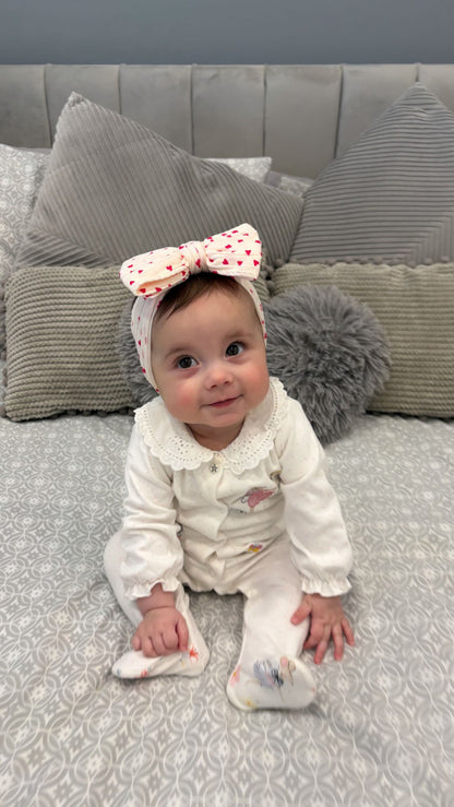 Cream & Red Heart Larger Bow Headband For Girls From Newborn - Image 5