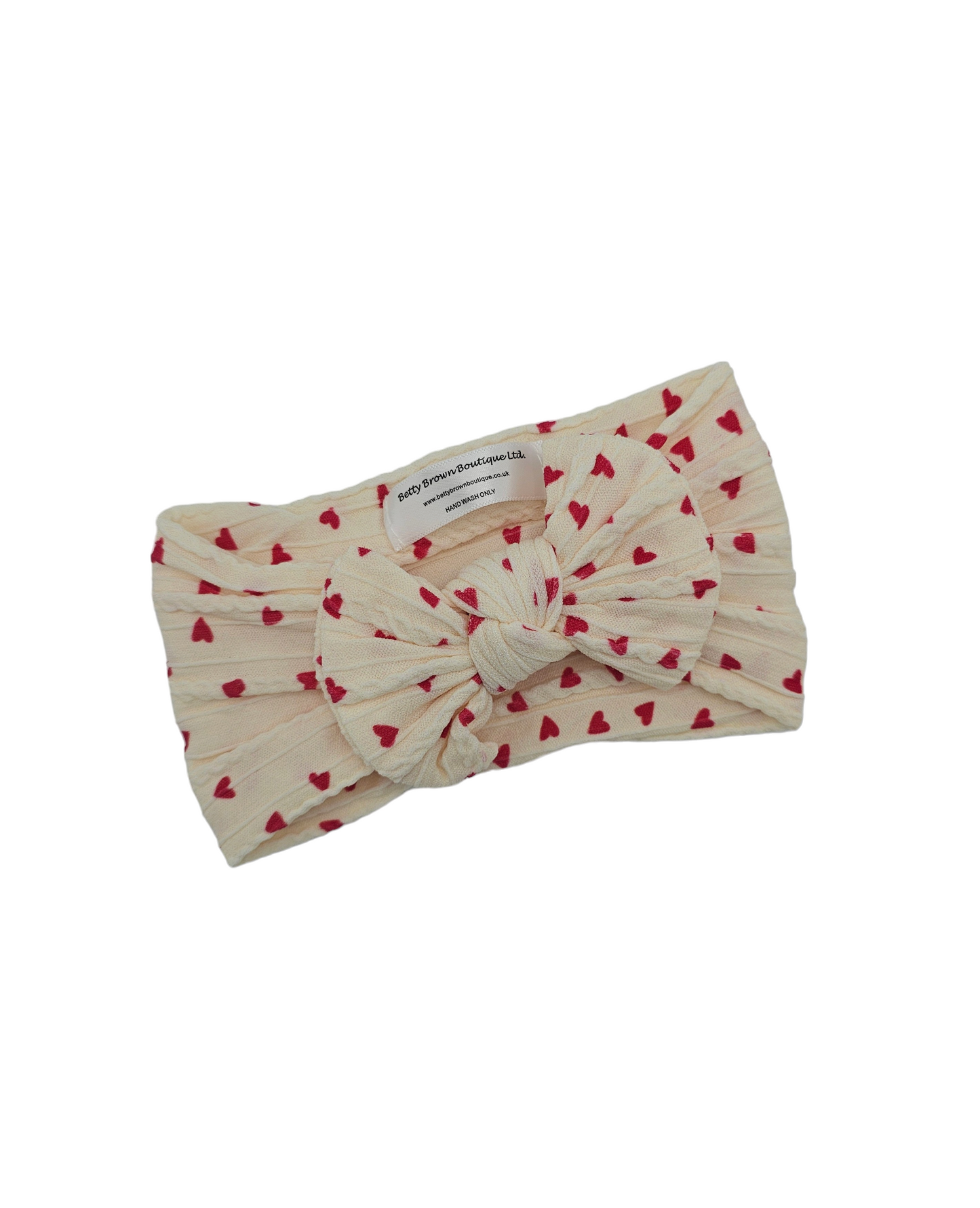 Cream & Red Heart Smaller Bow Headband For Babies to Age 3 - Image 2
