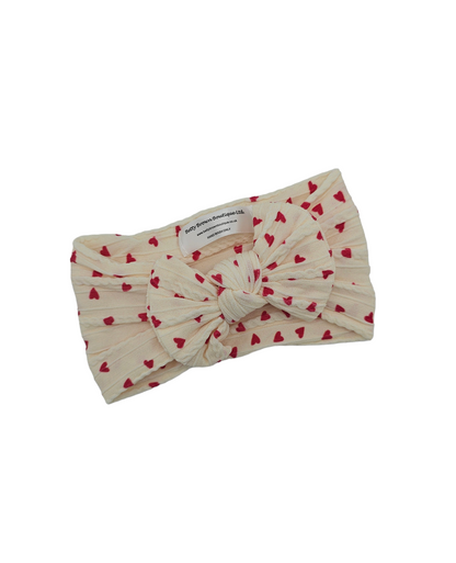Cream & Red Heart Smaller Bow Headband For Babies to Age 3 - Image 2