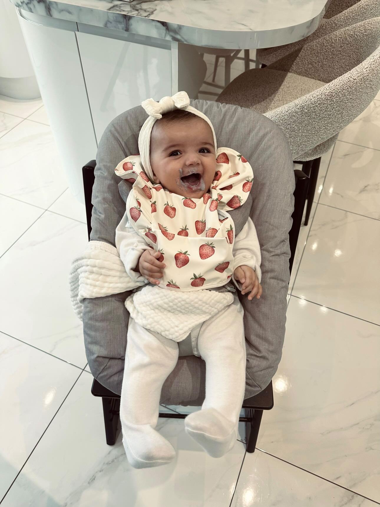 Cream Strawberry Frill Waterproof Bib For 6-18 Months Old - Image 15