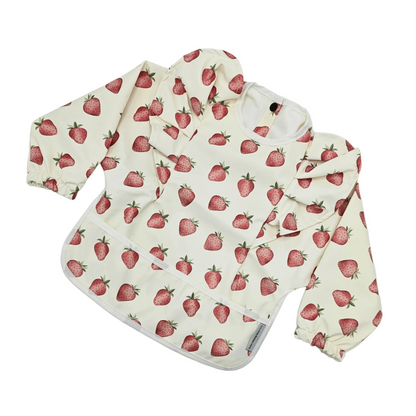 Cream Strawberry Waterproof Bib with Sleeves For 6-36 Months - Image 4