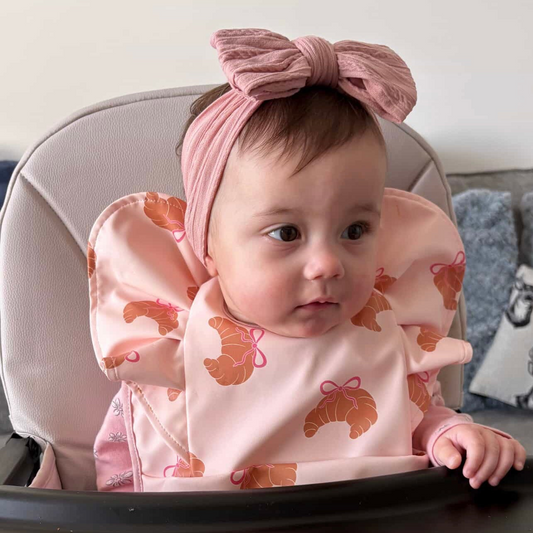 Croissant Pattern Frill Detailed Waterproof Weaning Bib