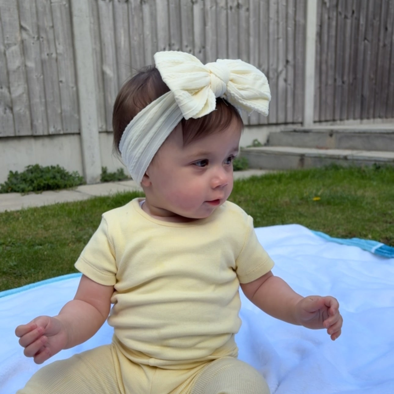 Custard Yellow Larger Bow Headband For Newborn to Age 3 - Image 1