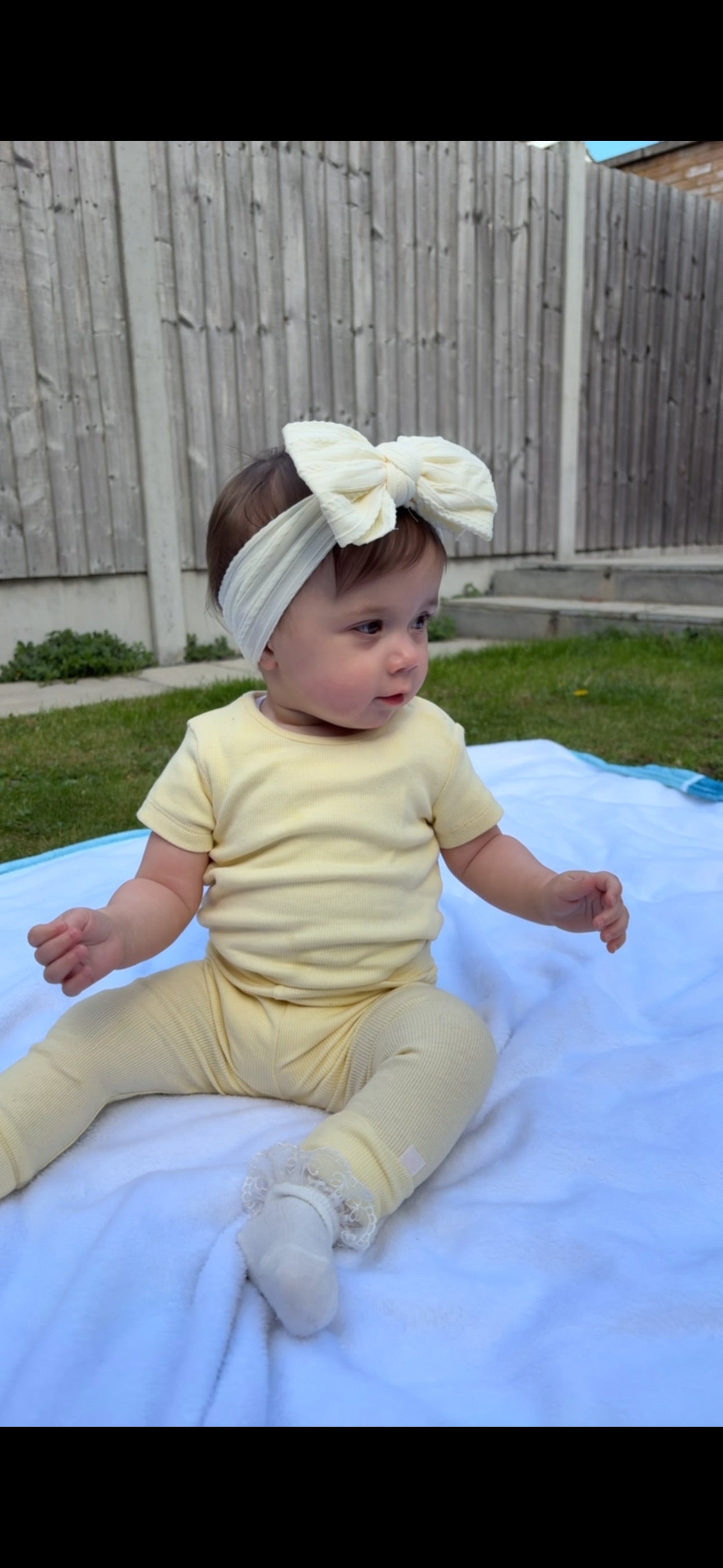 Custard Yellow Larger Bow Headband For Newborn to Age 3 - Image 3