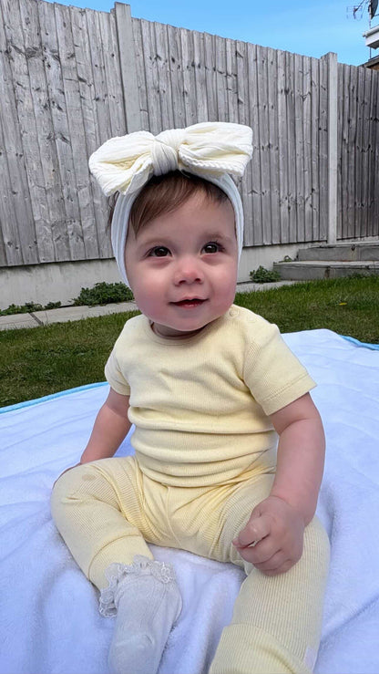 Custard Yellow Larger Bow Headband For Newborn to Age 3 - Image 5