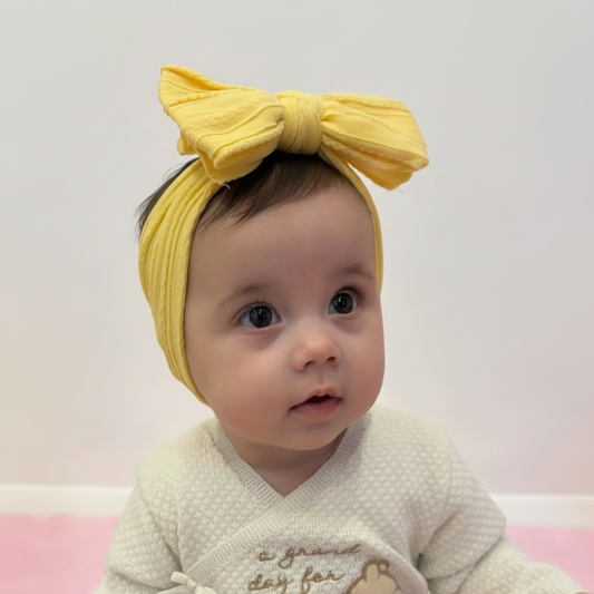 Daffodil Yellow Larger Bow Cable Knit Headband