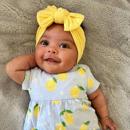 Daffodil Yellow Smaller Bow Headband For Babies to Toddlers - Image 1