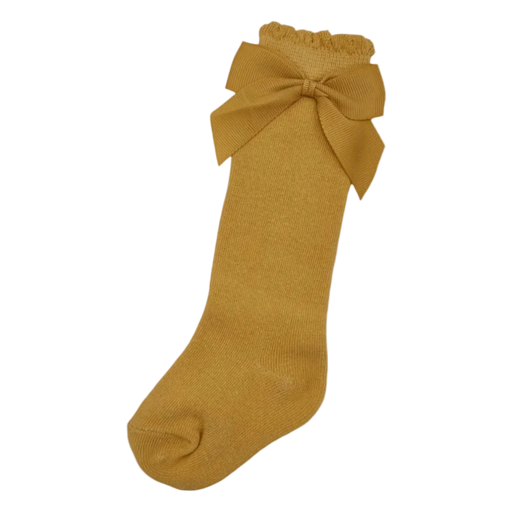 Dandelion Yellow Knee High Baby Socks With Bow For 6-24 Months - Image 1
