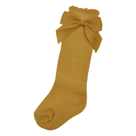 Dandelion Yellow Knee High Baby Socks With Bow For 6-24 Months - Image 1