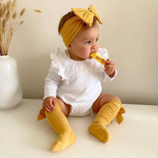 Dandelion Yellow Larger Bow Headband For Babies From Newborn - Image 1