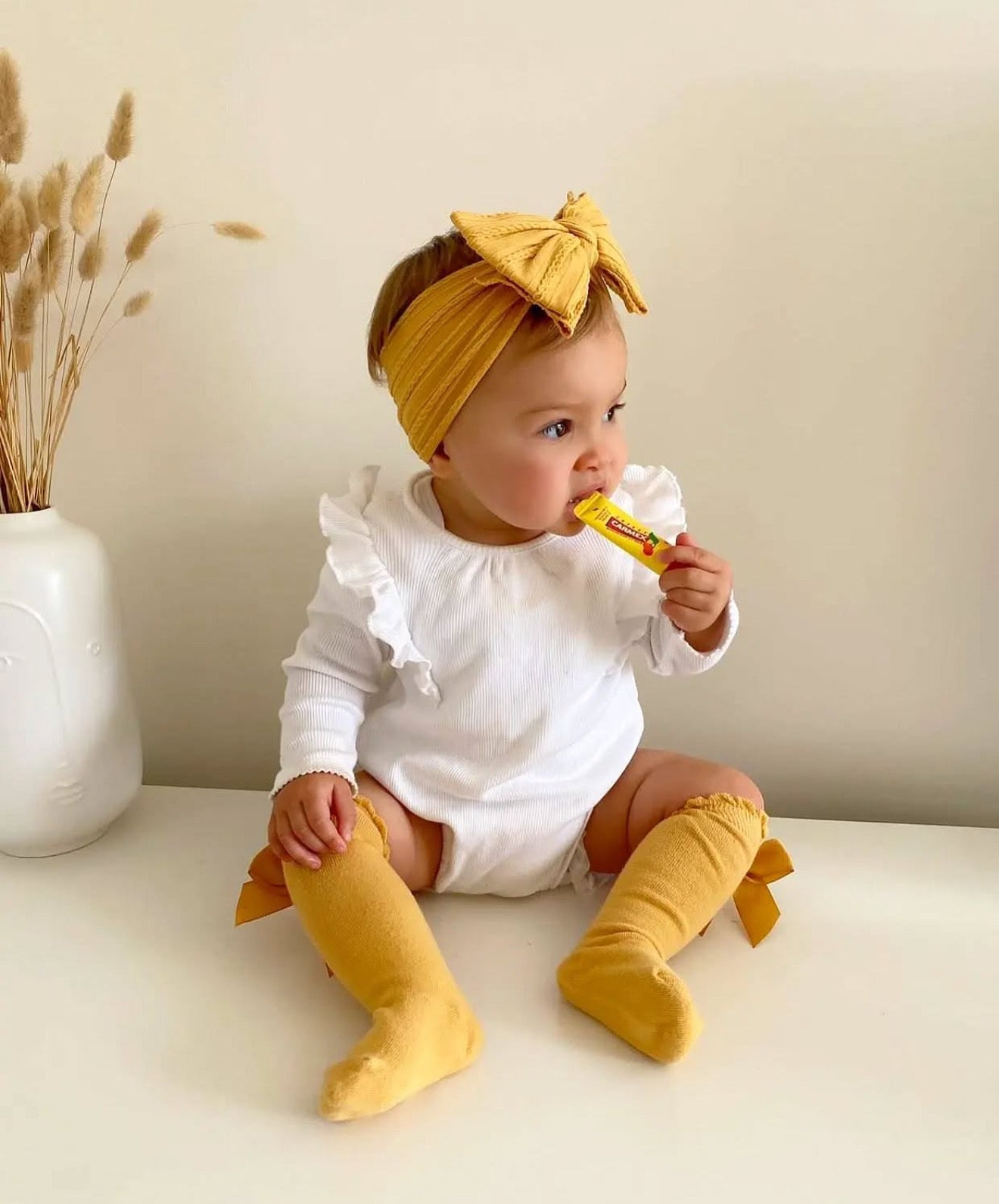 Dandelion Yellow Larger Bow Headband For Babies From Newborn - Image 3