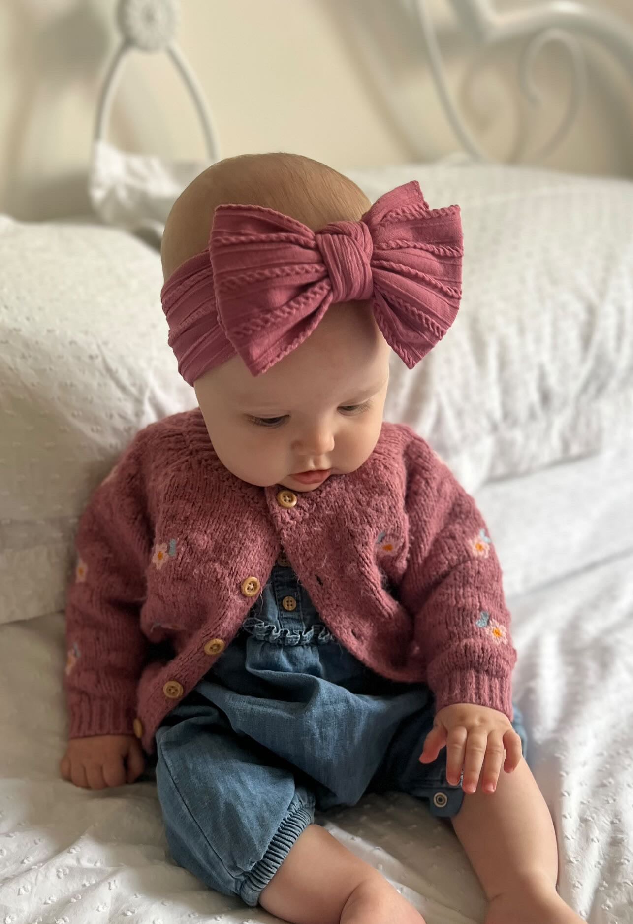 Dark Berry Larger Bow Headband Perfect For Girls From Newborn - Image 3